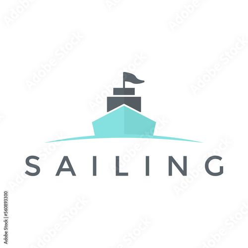 Modern sailboat sailing ship in Sea Ocean Wave, minimalistic sailboat vector logo design template