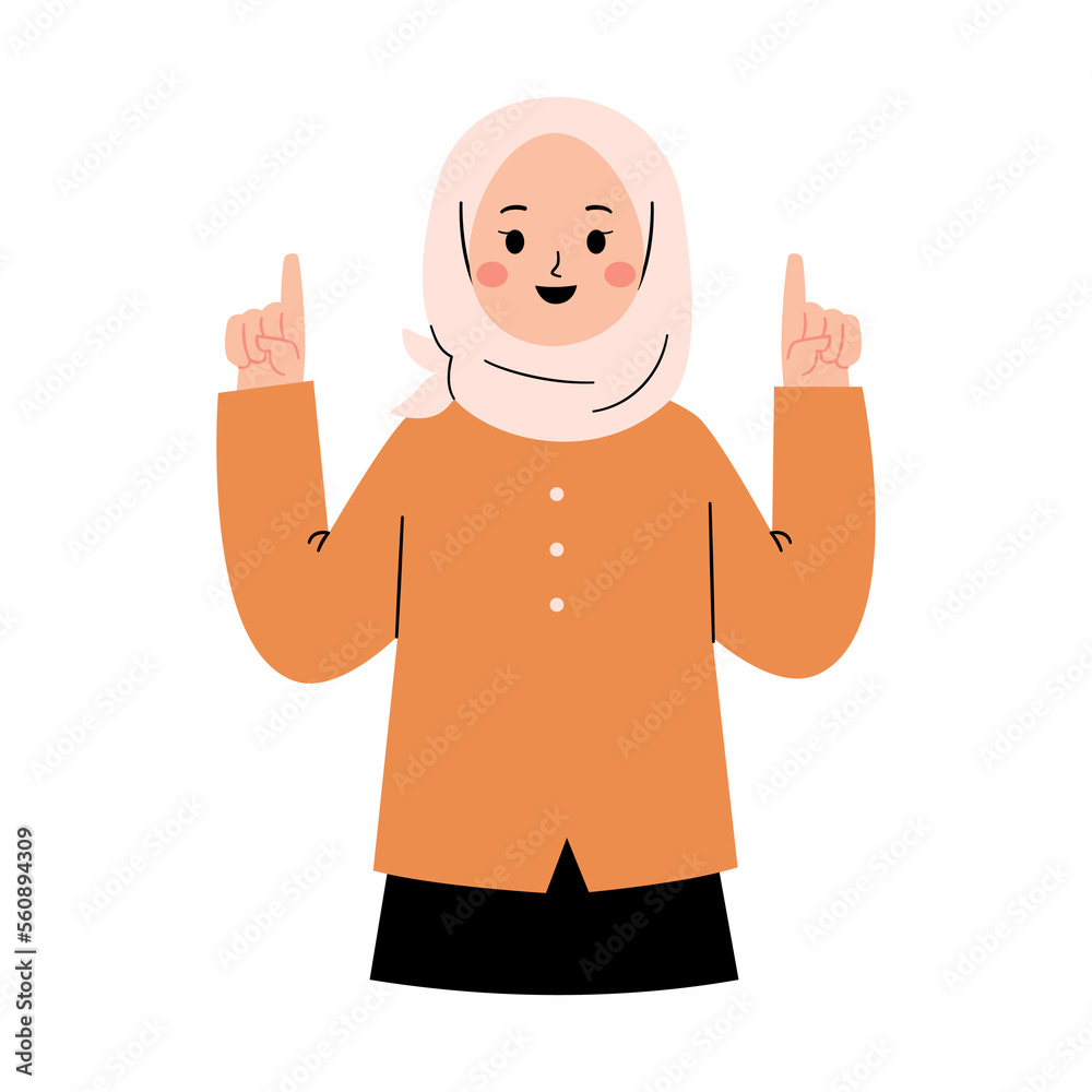 Muslim woman with pointing finger Muslim woman with pointing finger