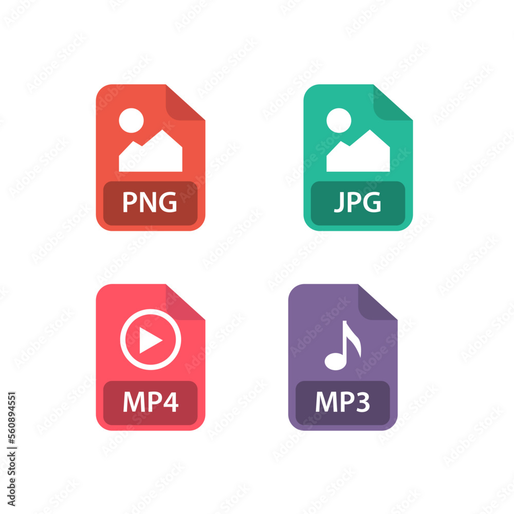 File format collection. PNG, JPG, MP3, MP4. File formats icon. Stock Vector  | Adobe Stock