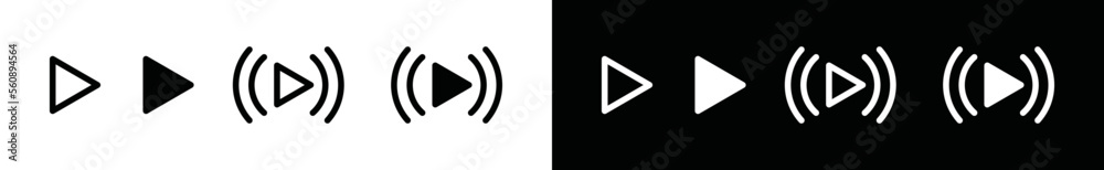 Play button icons vector. Play all media icon. Play button with sound wave symbol for apps ad websites, vector illustration Play button icons vector. Play all media icon. Play button with sound wave symbol for apps ad websites, vector illustration
