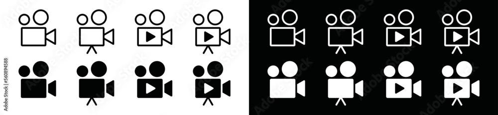Video camera icon vector set. Cinema or film camera icon. Movie symbol with play sign for apps and websites, vector illustration Video camera icon vector set. Cinema or film camera icon. Movie symbol with play sign for apps and websites, vector illustration