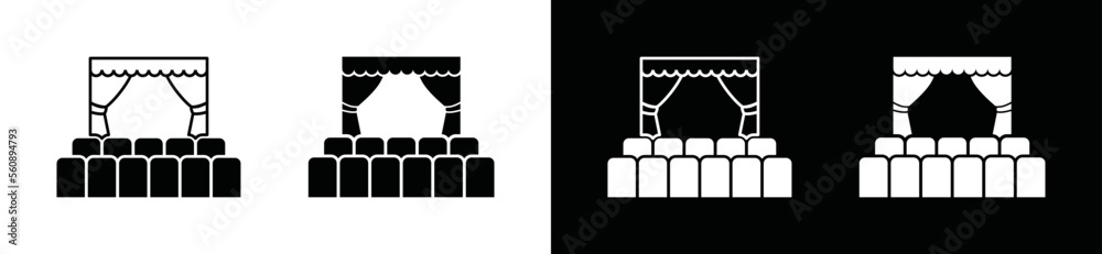 Theatre stage icon vector. Curtain icon. Show curtain or theater stage curtain icon with show seats, symbol illustration - obrazy, fototapety, plakaty 