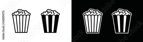 Popcorn icon vector. Popcorn icon with outline and flat style in black and white background, symbol illustration
