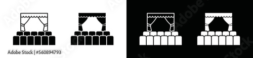 Theatre stage icon vector. Curtain icon. Show curtain or theater stage curtain icon with show seats, symbol illustration