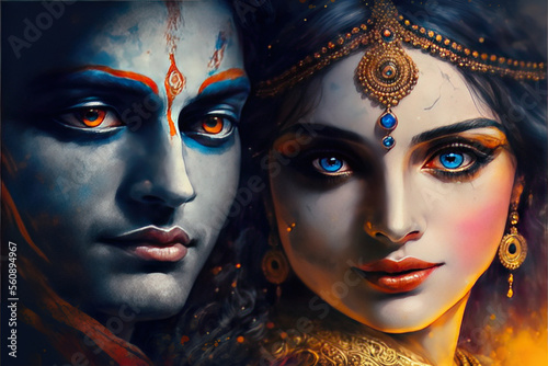 Beautiful painting of Lord Krishna and Radha, AI