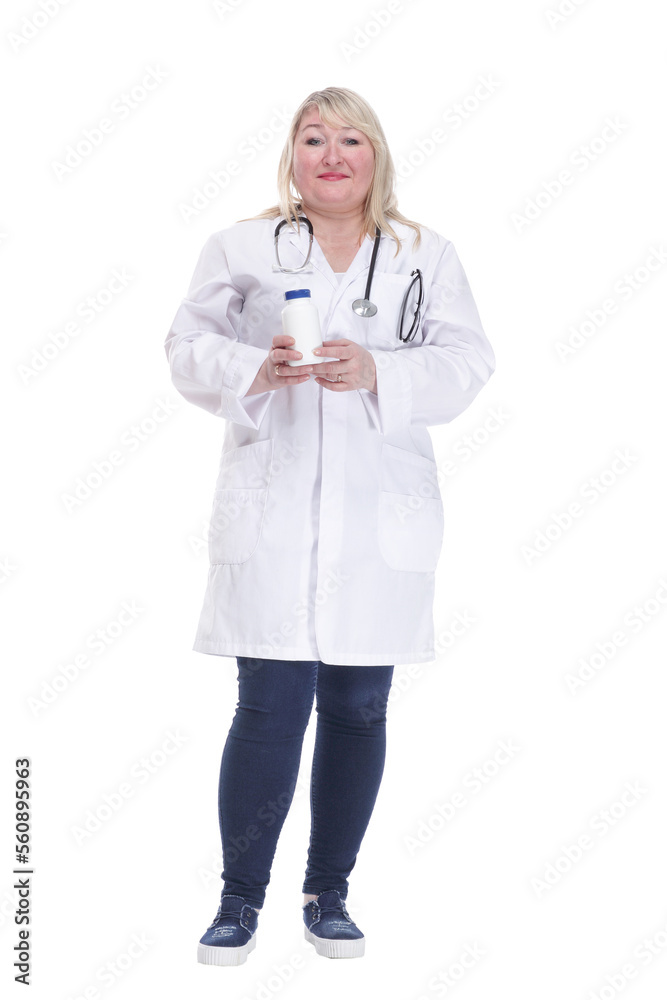 woman doctor with an antiseptic in her hands.