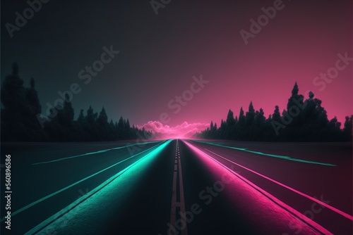 Roadmap design, neon glowing, forward movement, dark environment created with generative ai technology