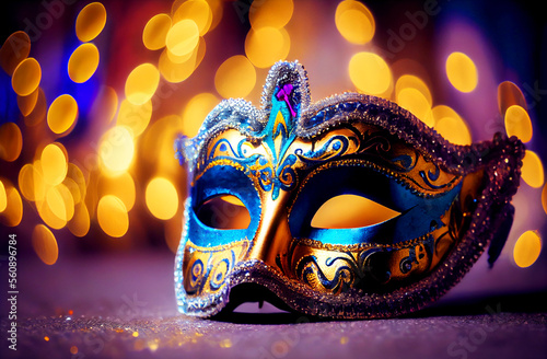 Carnival Party - Venetian Mask With Abstract Defocused Bokeh Lights And Shiny Streamers - Masquerade Disguise Concept © Studio Multiverse
