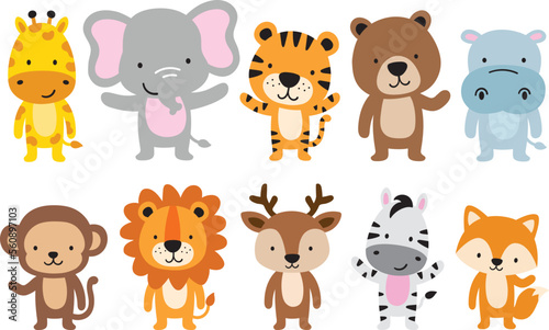 Foto Cute Wild Animals in Standing position Vector Illustration