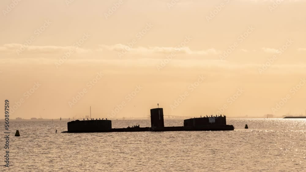 Timelapse day to sunset of Shipwreck in Black Rock Melbourne Victoria Australia HMVS Cerberus colonial warship Naval Forces Royal Australian Navy situated south of Melbourne in Port Phillip Bay Timelapse day to sunset of Shipwreck in Black Rock Melbourne Victoria Australia HMVS Cerberus colonial warship Naval Forces Royal Australian Navy situated south of Melbourne in Port Phillip Bay