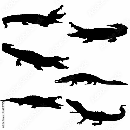 set of crocodile animal silhouettes, predators