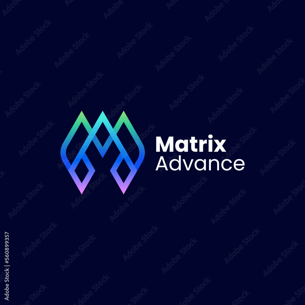 Vector Logo Illustration Letter M Gradient Line Art Style.
