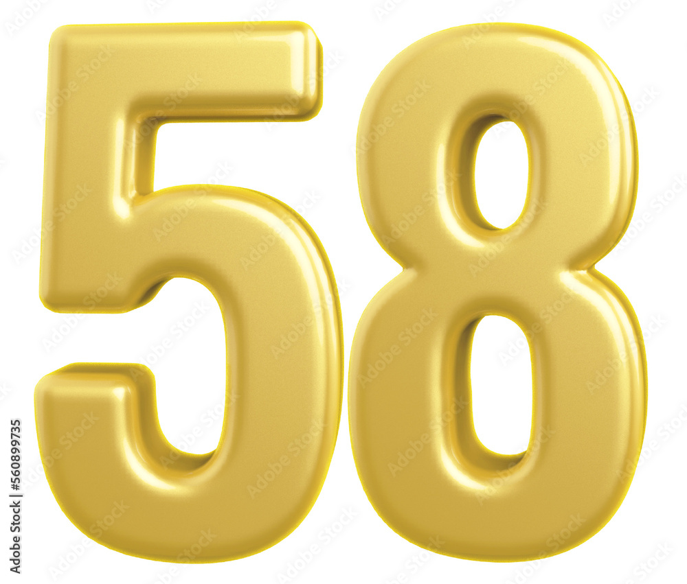 3d gold modern number 58 with generative AI
