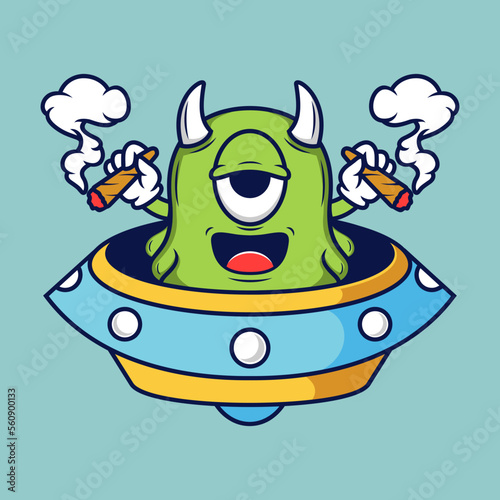 Alien smoking weed cartoon character
