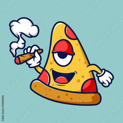 Pizza smoking weed cartoon character, weed cartoon illustration