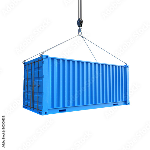 Blue cargo container on transparent background, PNG file 
