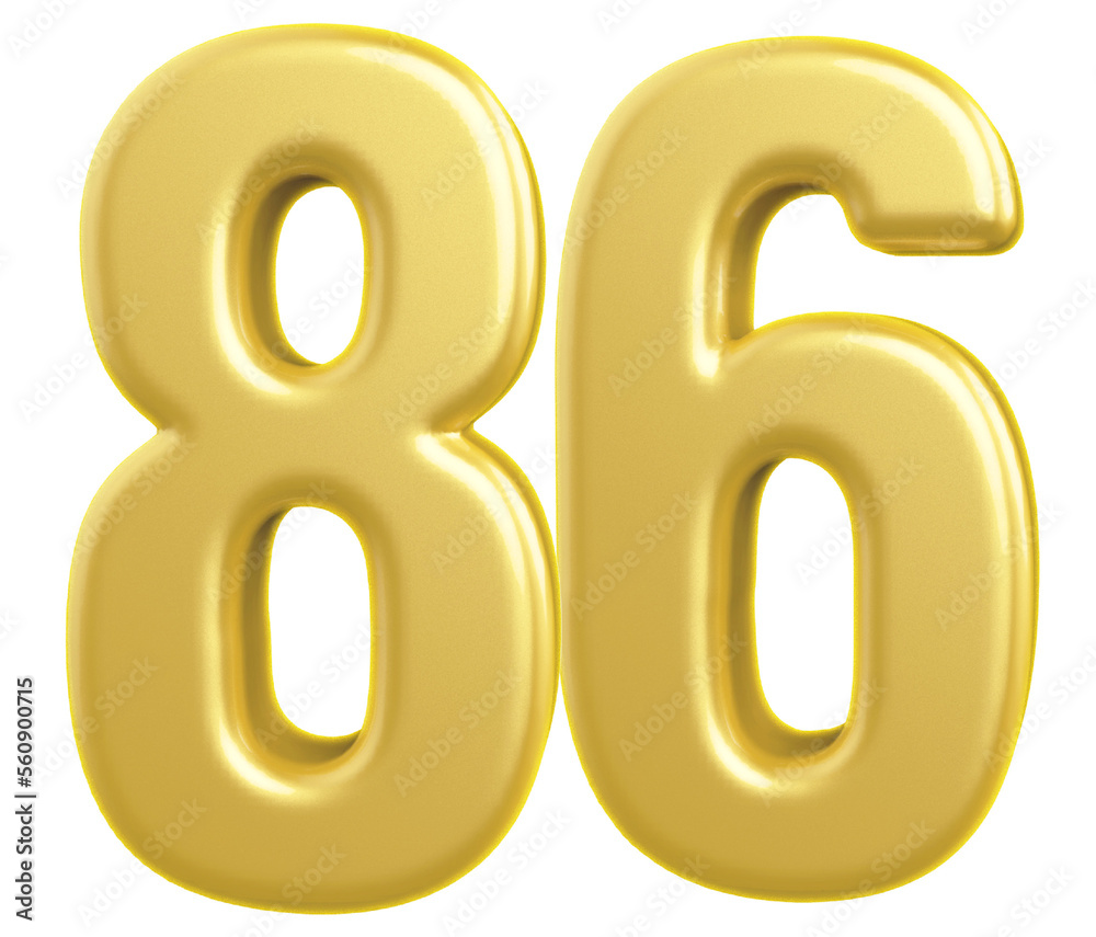 3d gold modern number 86 with generative AI 3d gold modern number 86 with generative AI