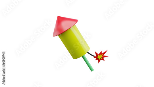 3D yellow firecrackers isolated on white background for various parties. 3D rendering
