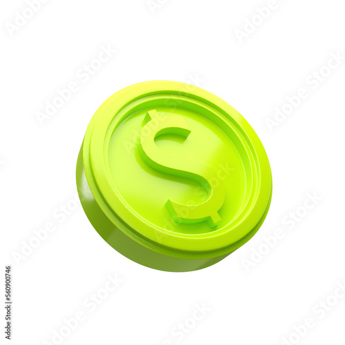 3d coin isolated american dollar coin rendering growth income saving investment wealth symbol Business success vector illustration.3d render.