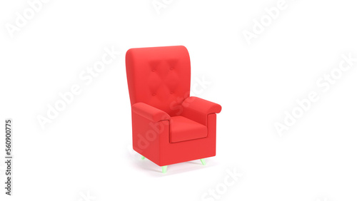 Armchair 3d icon. Red chair with wooden legs. Isolated object on transparent background.3d render.
