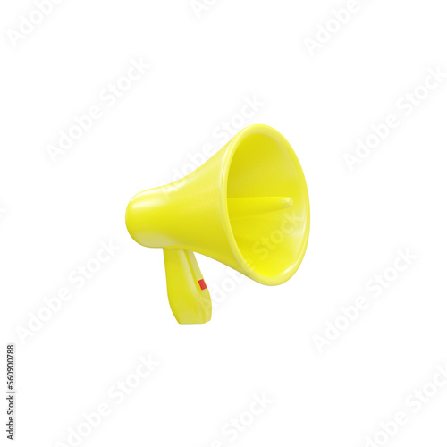 Yellow megaphone. Speaking trumpet. Realistic 3d design element in plastic cartoon style. icon isolated on white background. vector illustration. 3d render.