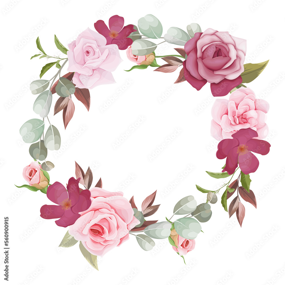 beautiful hand drawn magenta and pink flower floral wreath
