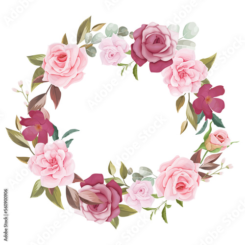 beautiful hand drawn magenta and pink flower floral wreath