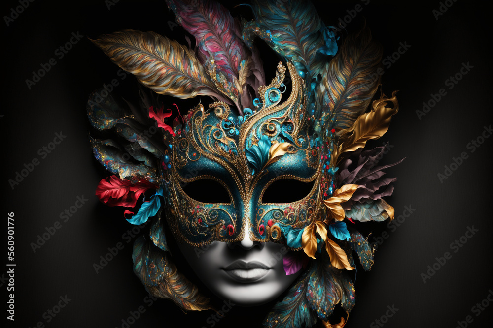 carnival mask on black background, Generative AI	