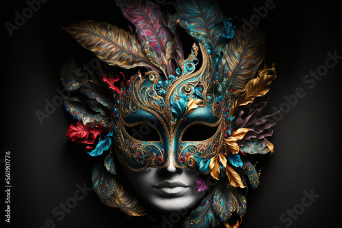 carnival mask on black background, Generative AI  © Tahsin