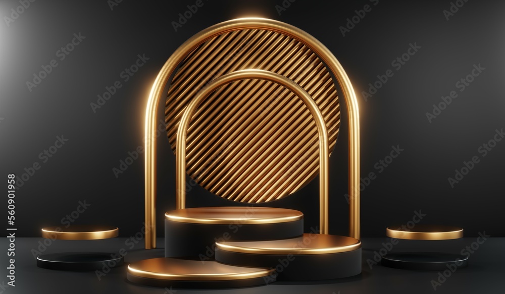 3D rendering of black podium background for black friday product on podium