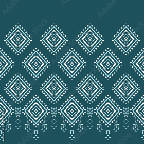 Green Cross stitch colorful geometric traditional ethnic pattern Ikat seamless pattern abstract design for fabric print cloth dress carpet curtains and sarong Aztec African Indian Indonesian 