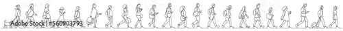 Fototapeta Naklejka Na Ścianę i Meble -  continuous line drawing of group of various common people walking on street - PNG image with transparent background