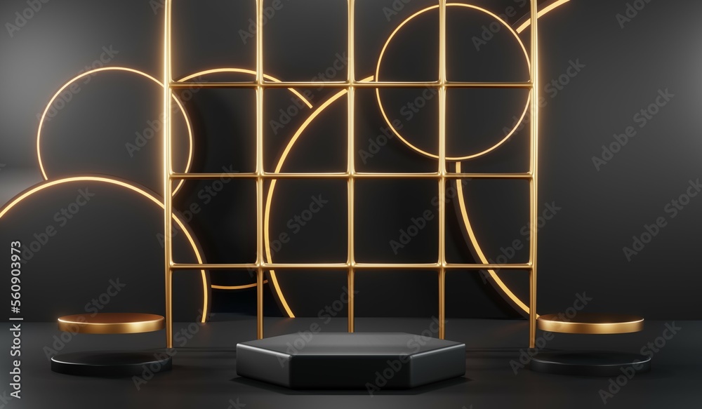 3D rendering of black podium background for black friday product on podium