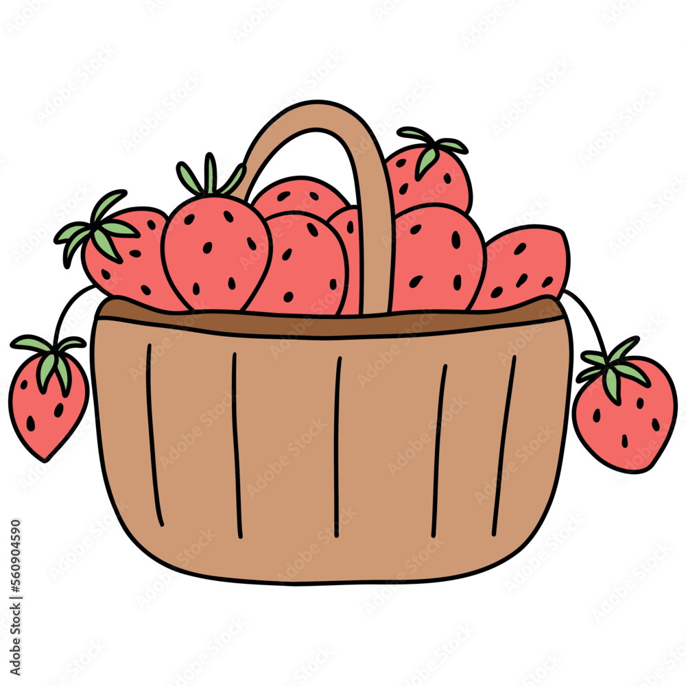 Fresh Strawberries Fruits in Basket Hand Drawn Illustration Fresh Strawberries Fruits in Basket Hand Drawn Illustration