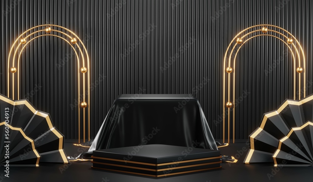 3D rendering of black podium background for black friday product on podium 3D rendering of black podium background for black friday product on podium