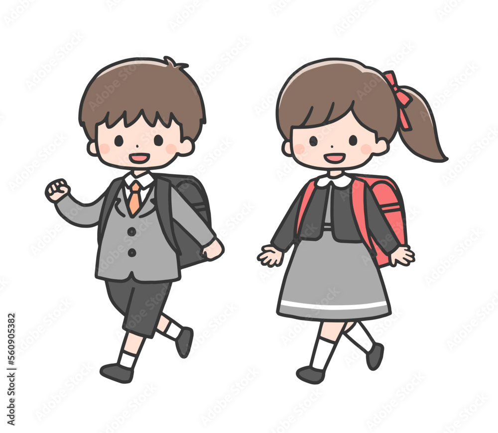 入学式の男の子と女の子　小学生