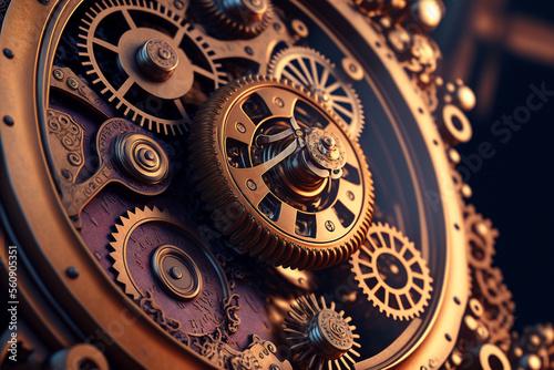 A close up of a clock with gears, Generative AI © Kafi