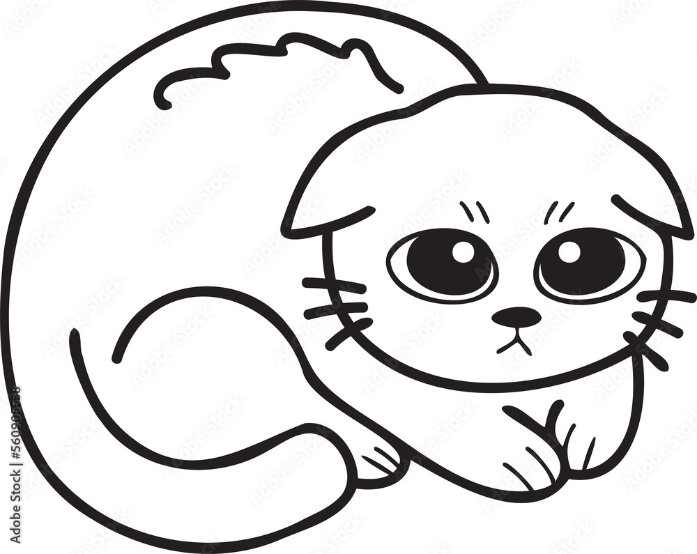 Hand Drawn scared or sad cat illustration in doodle style Hand Drawn scared or sad cat illustration in doodle style