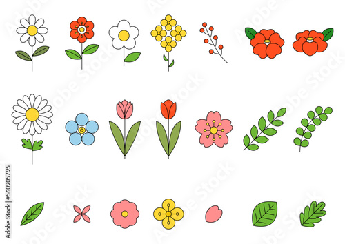Vector illustration of flowers and leaves.