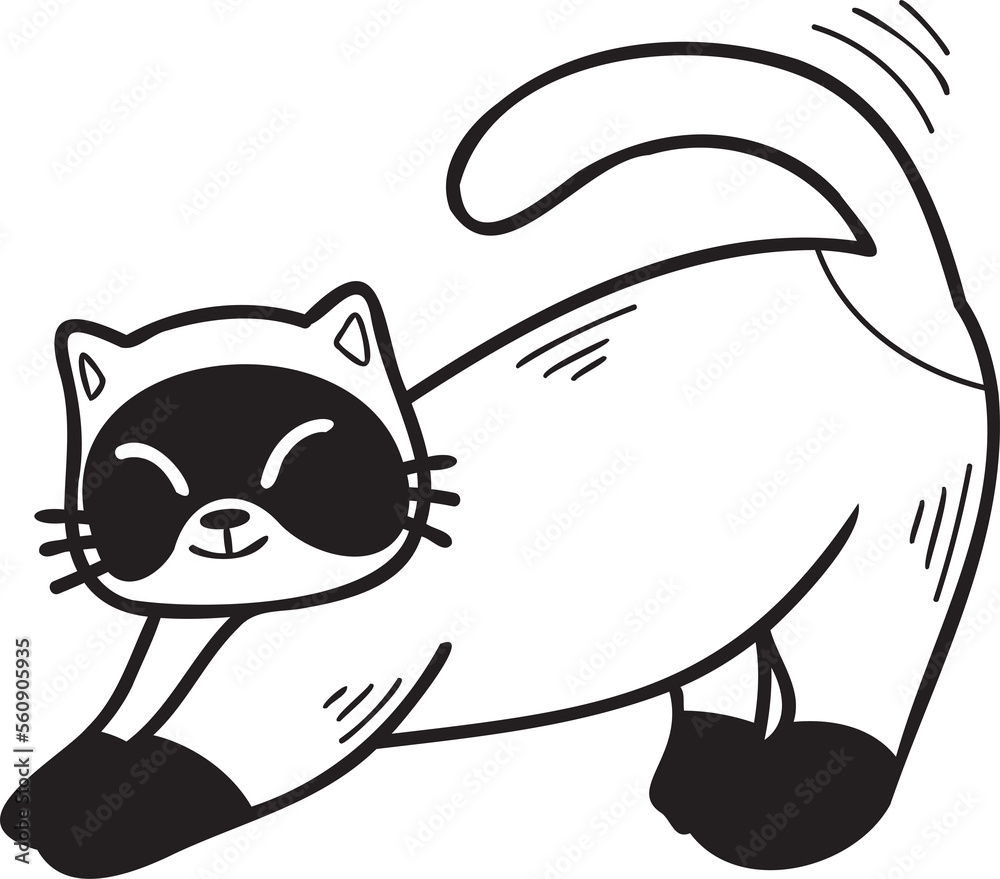 Hand Drawn cat stretching illustration in doodle style Stock