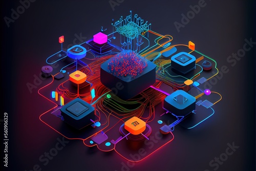 digital colorful flow chart management prozess connected lab created with generative ai technology photo