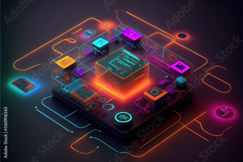 digital colorful flow chart management prozess connected lab created with generative ai technology photo