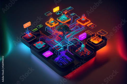 digital colorful flow chart management prozess connected lab created with generative ai technology photo