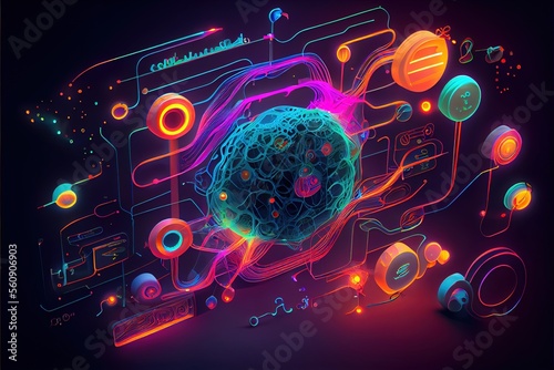 digital colorful flow chart management prozess connected lab created with generative ai technology
