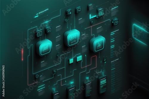 digital colorful flow chart management prozess connected lab created with generative ai technology