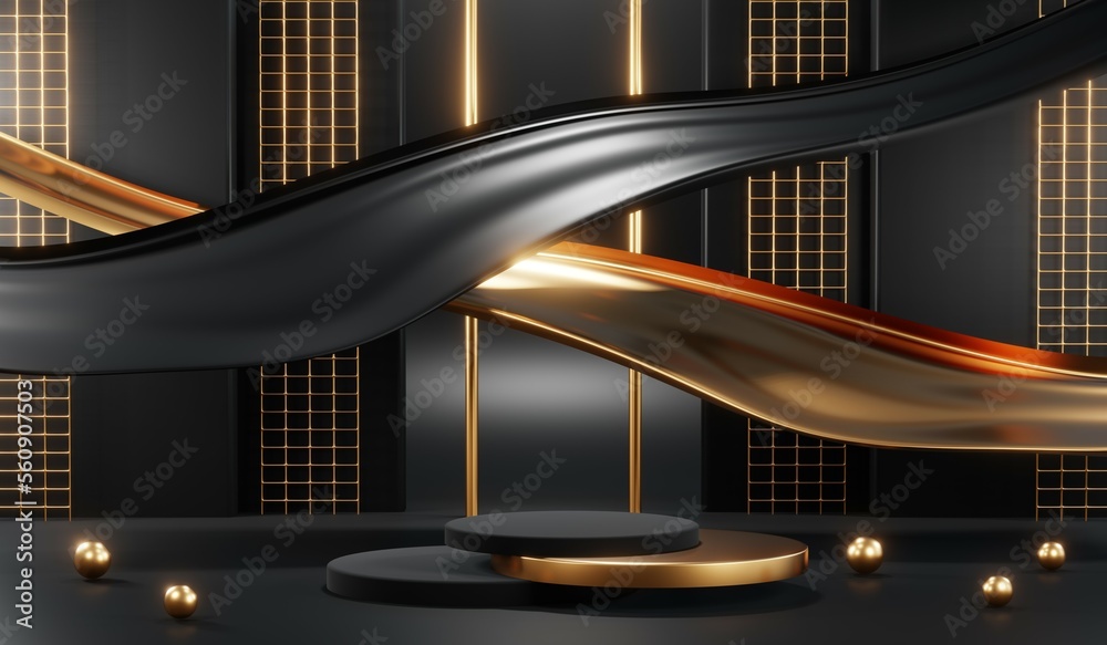 Obraz premium 3D rendering of black podium background for black friday product on podium