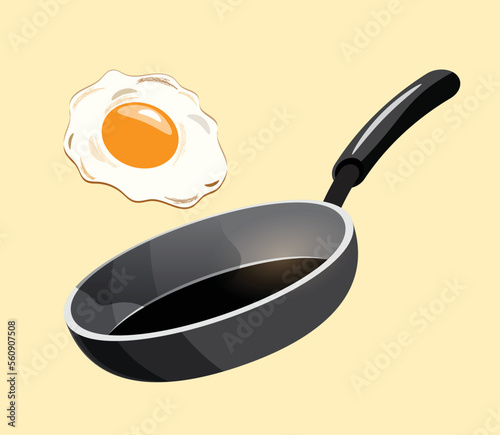 pan with fried egg vector illustration