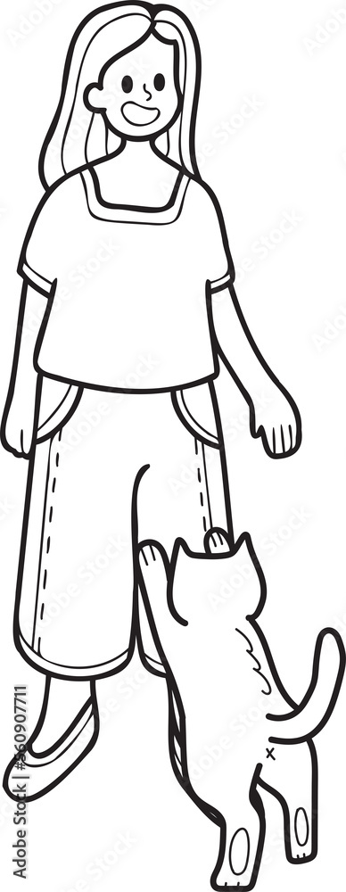 Fototapeta premium Hand Drawn cat begging owner illustration in doodle style