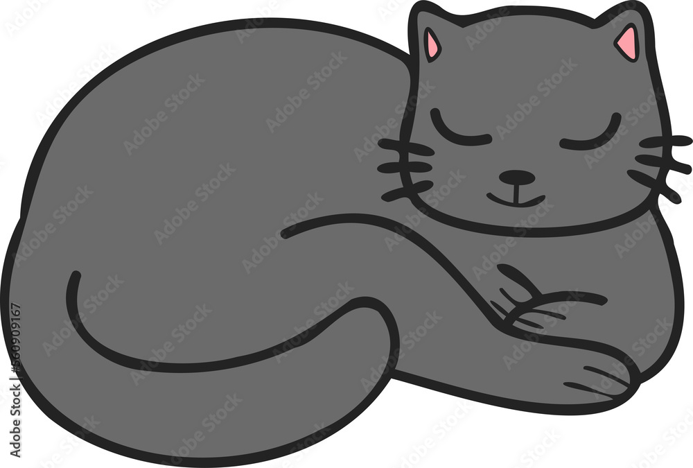 Fototapeta premium Hand Drawn sleeping cat illustration in doodle style