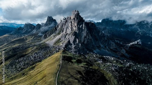 Aerial drone footage of Passo Giau in the Italian Dolomites. Recored in 4k, 60fps. photo